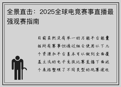 全景直击：2025全球电竞赛事直播最强观赛指南